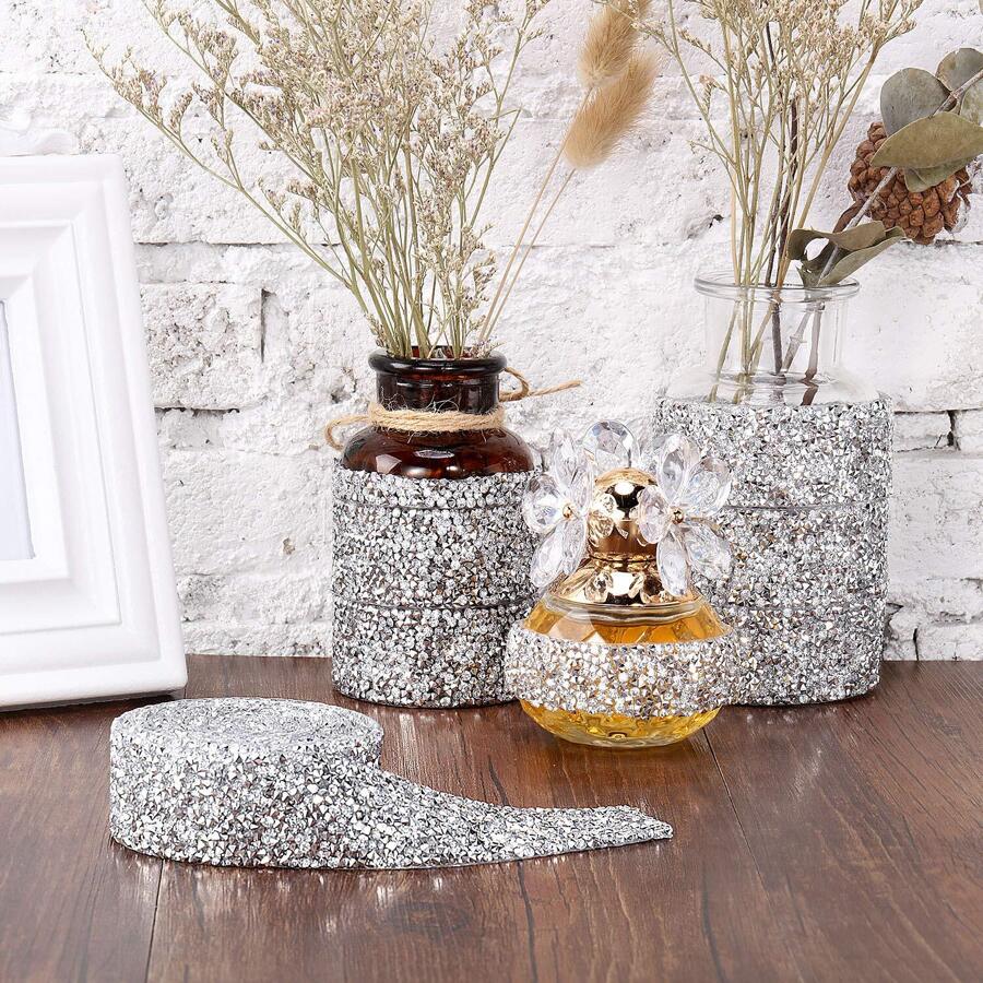 1 Keo Dán Pha Lê Nơ Miếng Dán Kính Cường Lực Cho Bánh Cưới, Sinh Nhật Thủ Công, Giày Sandal Trang Trí - Bạc - Xem 1