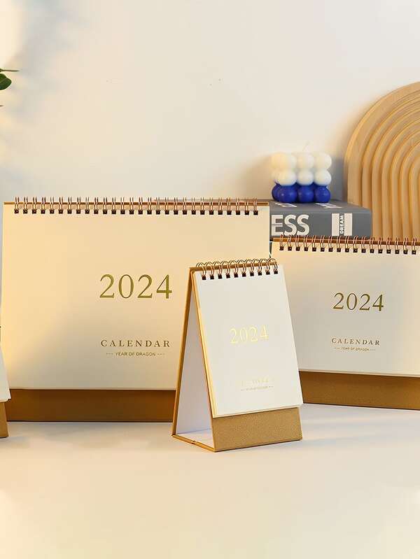 1pc 2024 Gold Foil Font Desktop Calendar SHEIN USA
