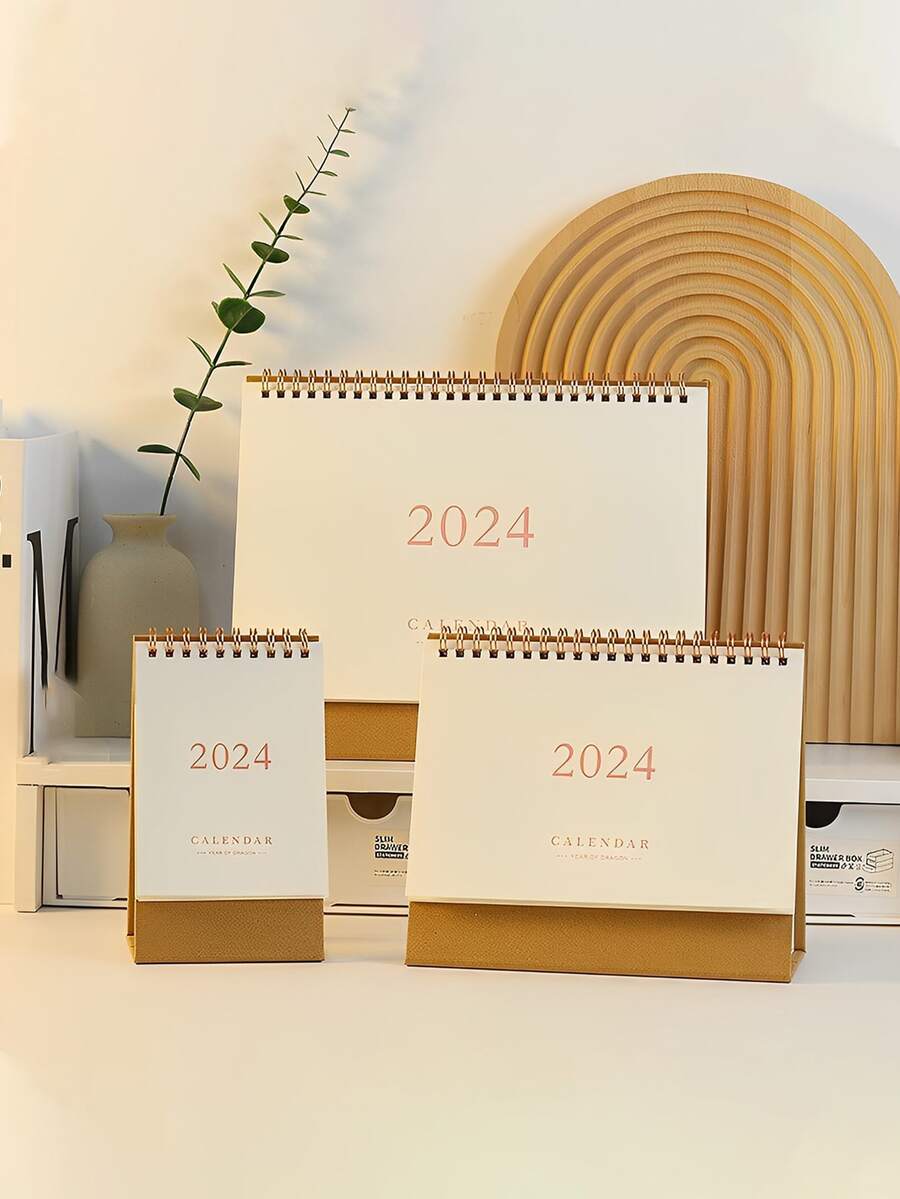 1 pieza Calendario 2024 rosado color estampado en caliente fuente - Rosa - Ver 1