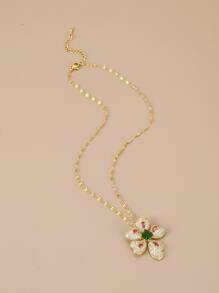 1 件全水钻装饰不锈钢花朵吊坠项链女士情人节礼物 - 金黃色 - 查看 2