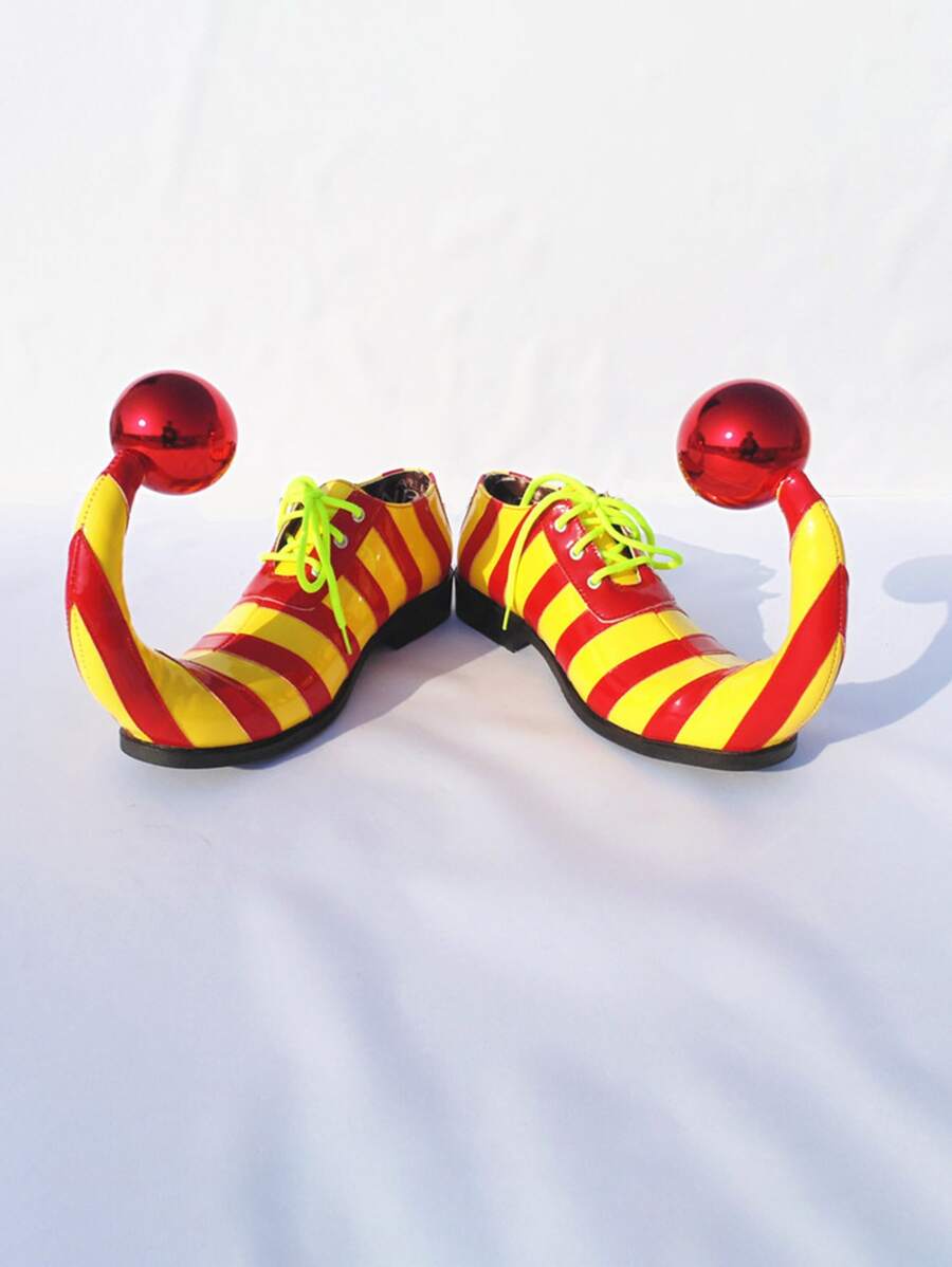 1pc Cartoon Fashion Cosplay Red And Yellow Striped Clown Shoes - Multicolor - View 1