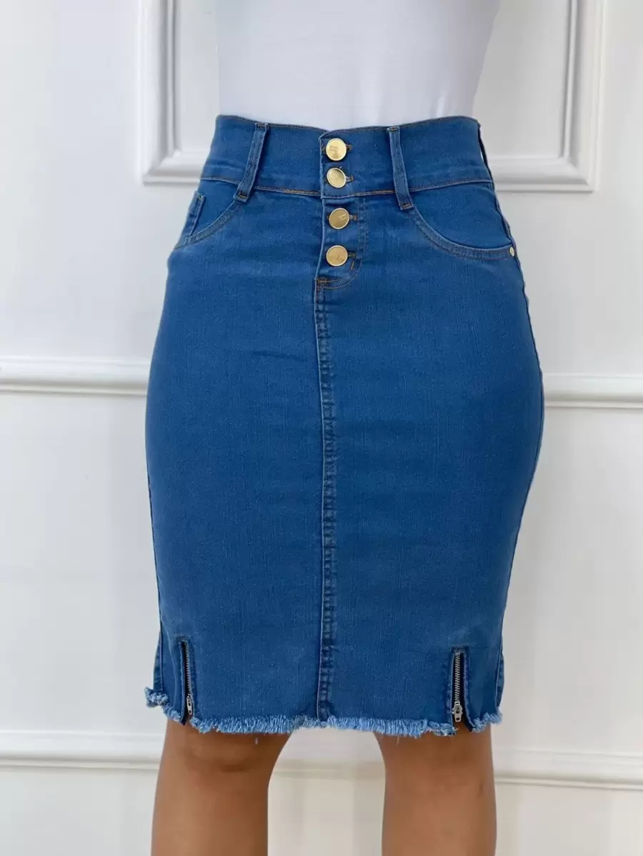 Women Denim Skirts - 淺色水洗藍 - 查看 1