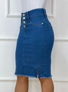 Women Denim Skirts - 淺色水洗藍 - 查看 3