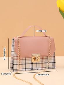Chain Colorblock Lock Buckle Crossbody Handbag - Multicolor - View 2