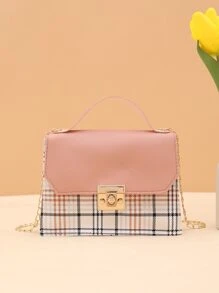 Chain Colorblock Lock Buckle Crossbody Handbag - Multicolor - View 1