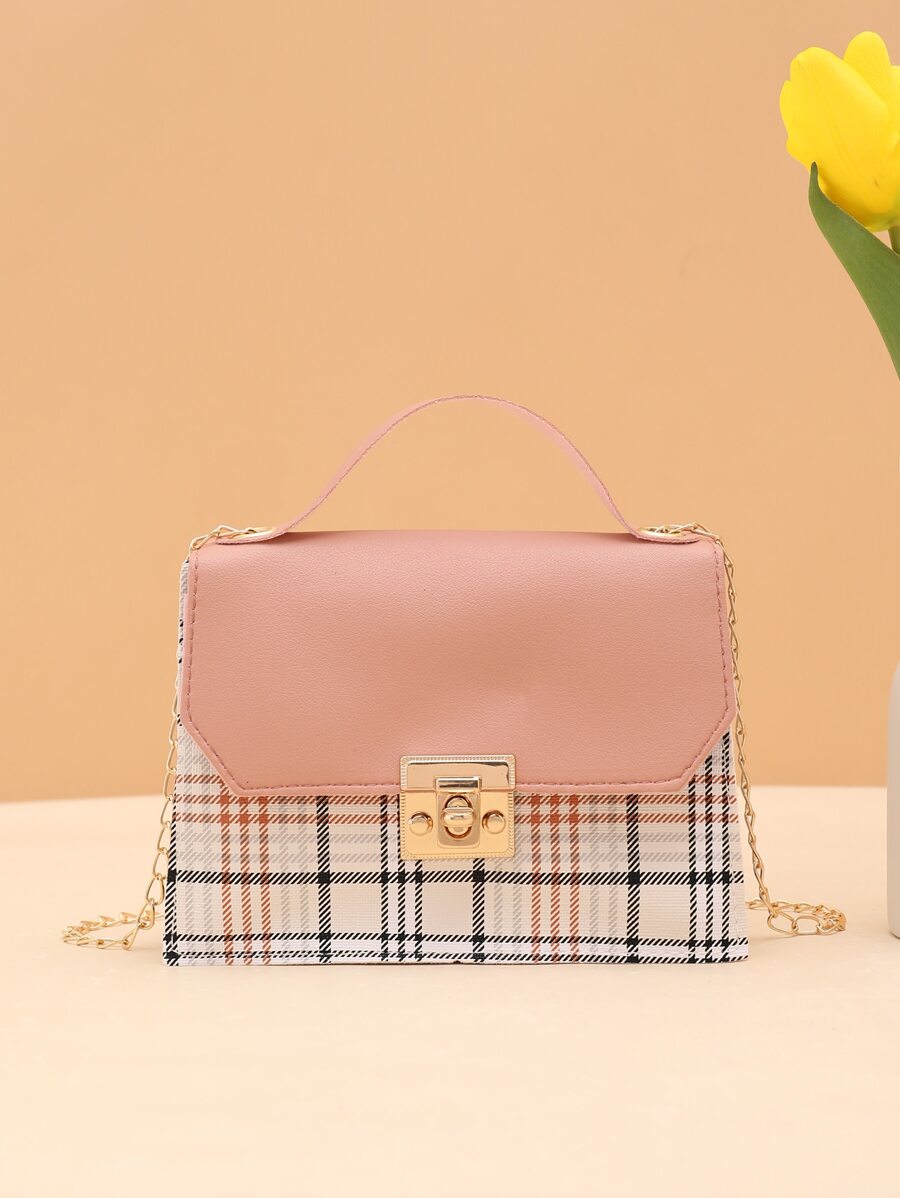 Chain Colorblock Lock Buckle Crossbody Handbag - Multicolor - View 1