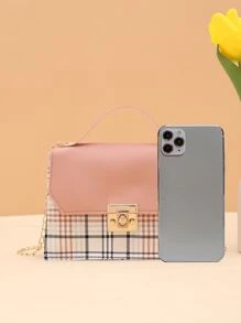 Chain Colorblock Lock Buckle Crossbody Handbag - Multicolor - View 5
