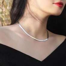 歐美時尚百搭中性4mm平底蛇骨刀片鎖骨項鍊 - 銀色 - 查看 3