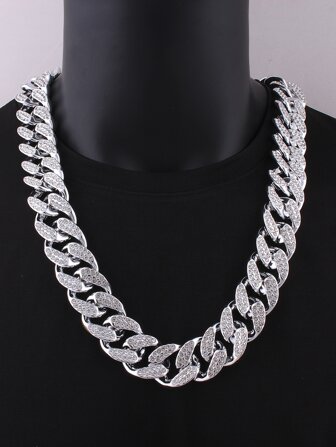 1入組嘻哈風格塑膠項鍊帶全水鑽裝飾用品,中性,適用於節日,生日,街派對,舞蹈派對