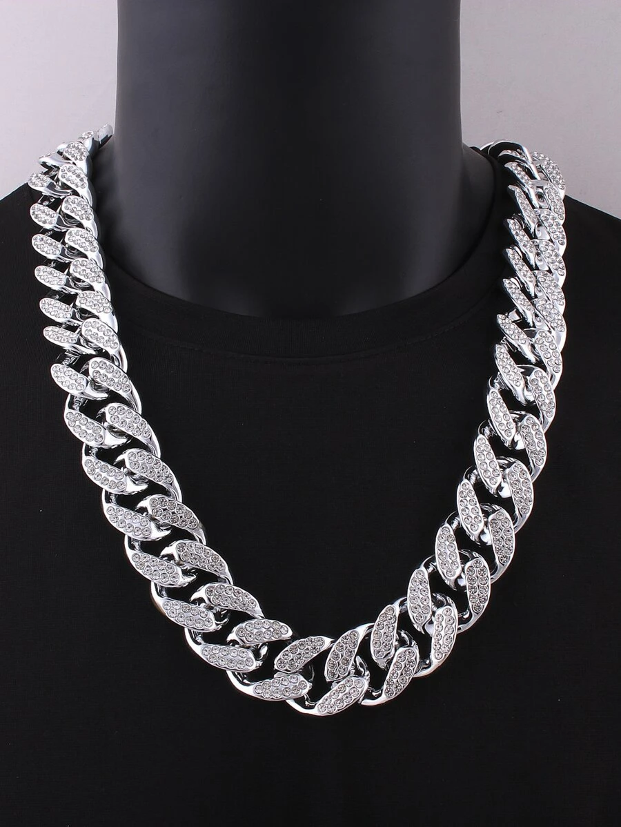 1入組嘻哈風格塑膠項鍊帶全水鑽裝飾用品,中性,適用於節日,生日,街派對,舞蹈派對