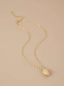 1 件全水钻装饰和人造珍珠叶设计不锈钢女士吊坠项链 - 金黃色 - 查看 2