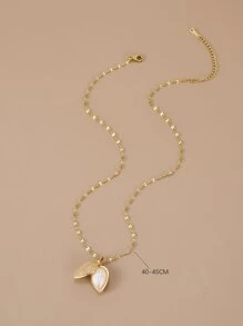 1 件全水钻装饰和人造珍珠叶设计不锈钢女士吊坠项链 - 金黃色 - 查看 3