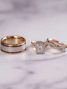 3 piezas/set Anillo zirconia cúbica adorno - Oro rosa - Ver 2