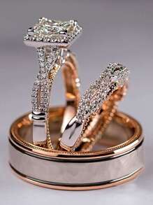 3 piezas/set Anillo zirconia cúbica adorno - Oro rosa - Ver 1