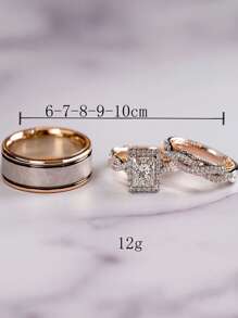 3 piezas/set Anillo zirconia cúbica adorno - Oro rosa - Ver 3