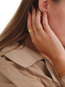 3pcs Minimalist Versatile Open-Ended Criss-Cross Asymmetrical Ring Set - Gold - View 4