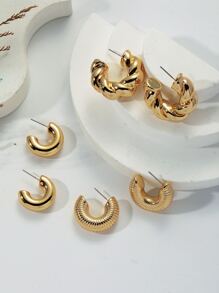 3 Đôi Bông Tai Acrylic Hình Chữ C Hình Học Đơn Giản Dành Cho Nữ, Phong Cách Vintage Đeo Hàng Ngày - Vàng - Xem 2