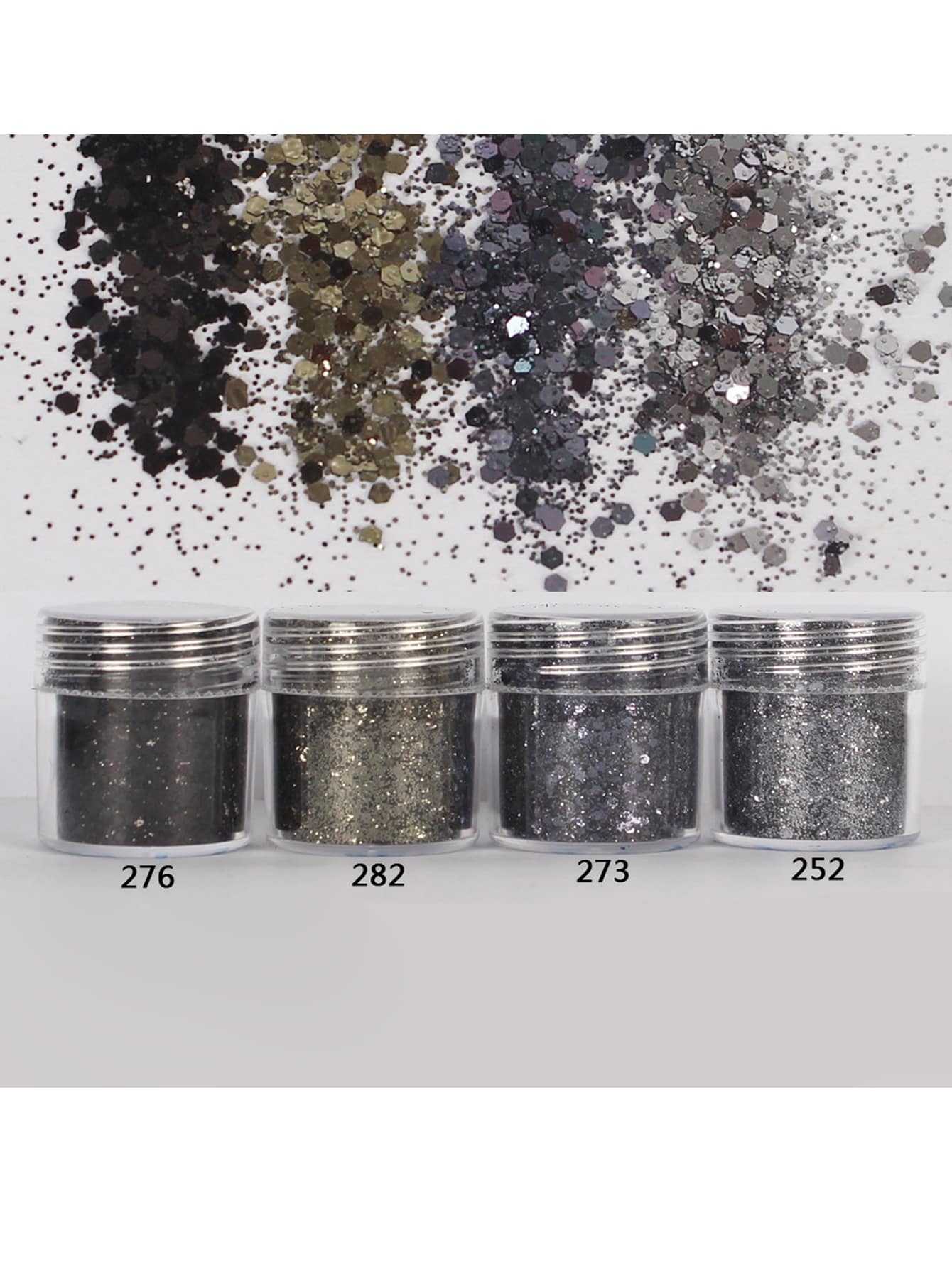 指甲用黑色大块闪粉，4 瓶 4 色大块面部闪粉全息头发树脂工艺闪粉化妆品 10g 罐装闪粉 DIY 指甲饰品指甲宝石指甲用品 - 無色 - 查看 1