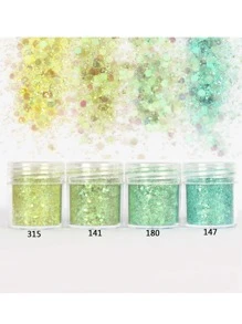 黄色大块指甲闪光粉，4 瓶 4 色大块面部闪光粉全息头发树脂工艺闪光粉 10 克罐装-化妆品闪光粉 - 金色 - 查看 1