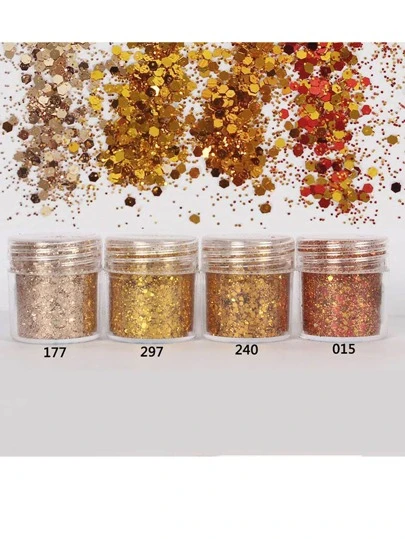 4 Bottles Copper Chunky Glitter, Chunky Glitter, Face Sequins, Holographic Hair Resin Craft Sequins, Cosmetic Glitters, DIY Nail Jewelry, Nail Gems, Nail Art Supplies Nails