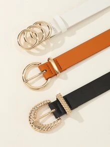 3入組圓扣皮帶 - 彩色 - 查看 2