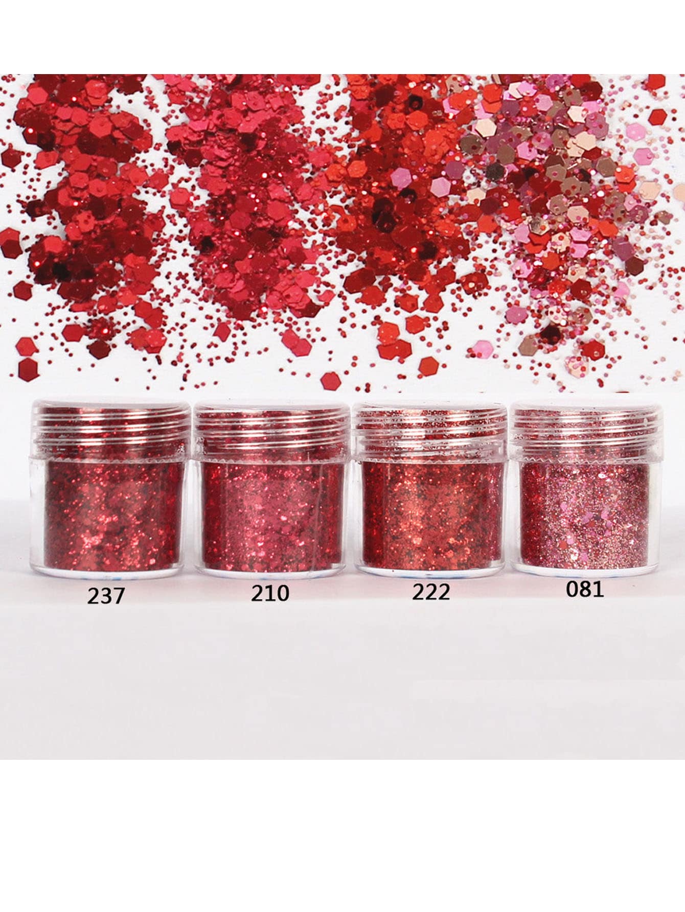 Red Chunky Glitter For Nails, 4Bottles 4Colors Chunky Face Glitter Holographic Hair Resin Craft Glitter Cosmetic Glitter DIY Nail Charms Nail Gems Nail Supplies