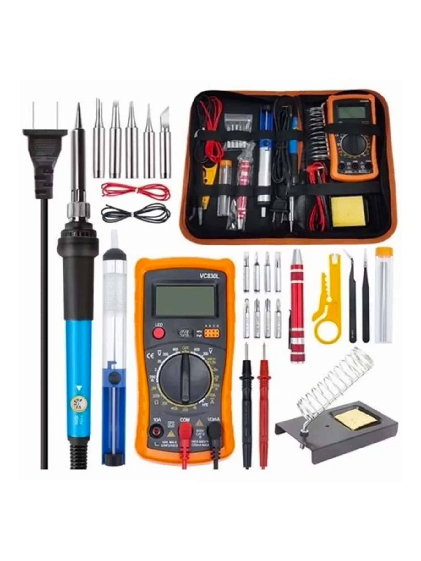Electric Soldering Iron Kit W/Tools, Tips, Multimeter - 5 Soldering Irons