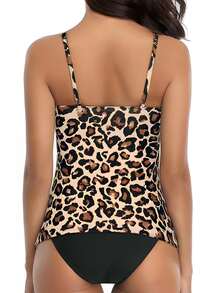 Leopard Ruched Tankini Swimwear Summer - Black - View 2