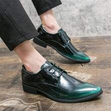 Men Breathable Lace Up Design Point Toe Dress Shoes, Business Green Derby Shoes For Workplace - Green - View 4
