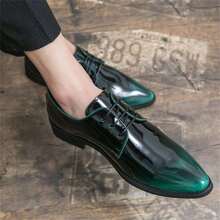 Men Breathable Lace Up Design Point Toe Dress Shoes, Business Green Derby Shoes For Workplace - Green - View 3