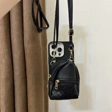 Funda cruzada acolchada para teléfono con estilo de manzana, con cordón, resistente al agua, a los golpes y a los arañazos - Negro - Ver 3