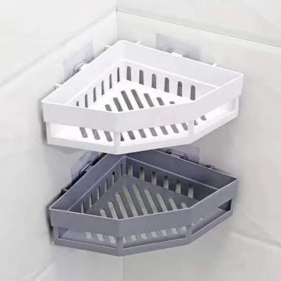 1 Miếng Máy khoan Kệ lưu trữ ở góc Đối với Phòng tắm , Tắm Caddy Với Keo dán Giá treo tường - trắng - Xem 1