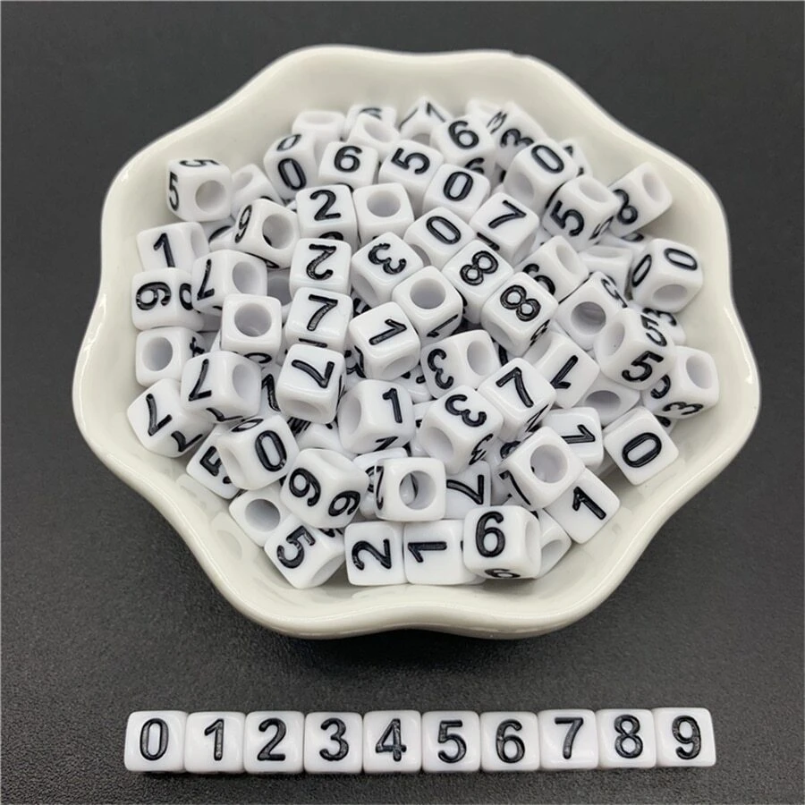 100入組6mm亞克力隔片珠子帶數字0-9適用於珠寶製作DIY吊墜手環項鍊配件 - 白色 - 查看 1
