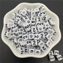 100入組6mm亞克力隔片珠子帶數字0-9適用於珠寶製作DIY吊墜手環項鍊配件 - 白色 - 查看 5