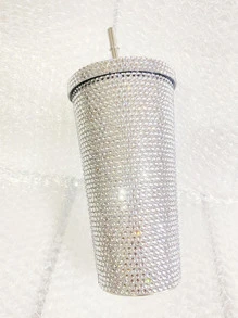 1入組雙層牆不銹鋼水杯帶水鑽裝飾用品 - 白色 - 查看 2