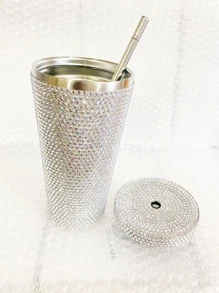 1入組雙層牆不銹鋼水杯帶水鑽裝飾用品 - 白色 - 查看 3