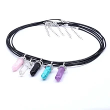 30 piezas multicolor con piedra cristal cicatrización de punta colgantes con negro Collar con cadena con Bolsa de almacenaje hexagonal piedras preciosas cuarzo bala en forma de DIY accesorio rosario para Collar Fabricación de joyas ( 15 piezas colgantes + 15 piezas Collar con cadena + Bolsa de almacenaje )