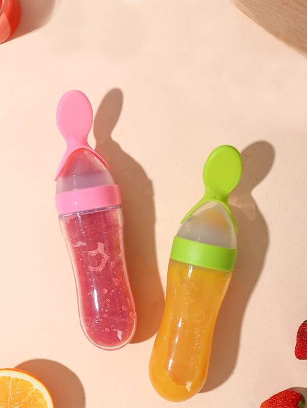 3Pcs Baby Silicone Spoon Feeder 90ml/3oz, Squeeze Food Feeder Set, Squeeze Feeder Bottle for