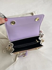 Mini Colour Block Fashion Letter Printed Crossbody Bag - Purple - View 7
