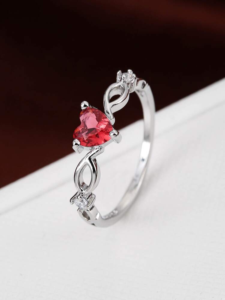 แหวน ญี่ปุ่น และ เกาหลี สไตล์ ผู้หญิง เพชรคิวบิกเซอร์โคเนีย 1 ชิ้น - สีเงิน - ดู 1