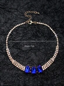 1pc Simple & Fashionable Women's Necklace, Claw Chain Rhinestone Square Pendant - Royal Blue - View 3