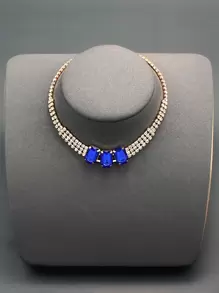1pc Simple & Fashionable Women's Necklace, Claw Chain Rhinestone Square Pendant - Royal Blue - View 1
