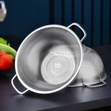 Round Stainless Steel Dual Handle Portable Kitchen Vegetable Washing Basket - Silver - View 8