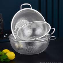 Round Stainless Steel Dual Handle Portable Kitchen Vegetable Washing Basket - Silver - View 6