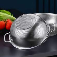 Round Stainless Steel Dual Handle Portable Kitchen Vegetable Washing Basket - Silver - View 7