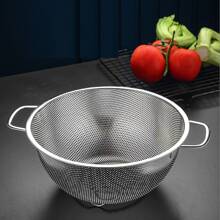 Round Stainless Steel Dual Handle Portable Kitchen Vegetable Washing Basket - Silver - View 10