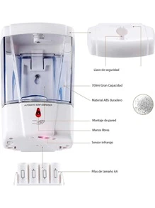 Dispensador de Jabón Automático de 700ml sin Contacto eléctrico Dispensador de gel antibacterial y Despachador de Jabón con Sensor de Movimiento Infrarrojo,Montaje para pared en el Hogar, Cocina y Escuela, IP44 Impermeable - Blanco - Ver 2
