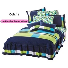 Colcha con Olan Tradicional con Fundas Decorativas - Azul Marino - Ver 2