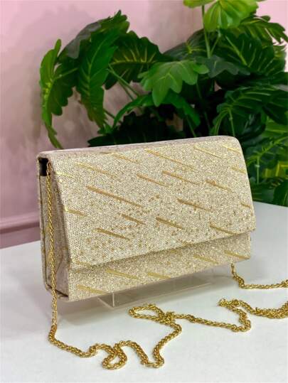 Baila Morena Bolsa de festa quadrada texturizada com glitter feminina Bolsa caixinha tiracolo transversal com alça corrente cadeia