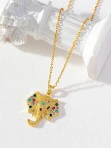 時尚大象形狀方晶鋯石吊墜項鍊 - 動物 - 查看 1